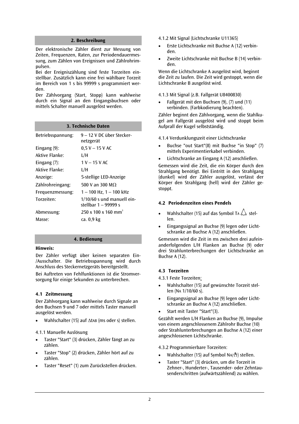 3B Scientific Digital Counter (115 V, 50__60 Hz) User Manual | Page 2 / 18