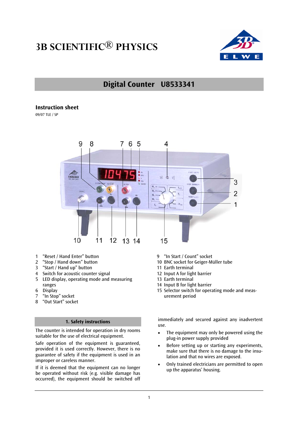 3b scientific® physics | 3B Scientific Digital Counter (115 V, 50__60 Hz) User Manual | Page 4 / 18