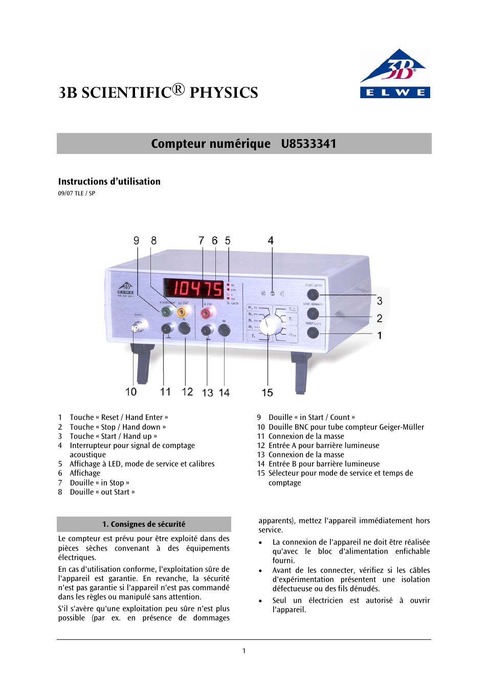 3b scientific® physics | 3B Scientific Digital Counter (115 V, 50__60 Hz) User Manual | Page 7 / 18