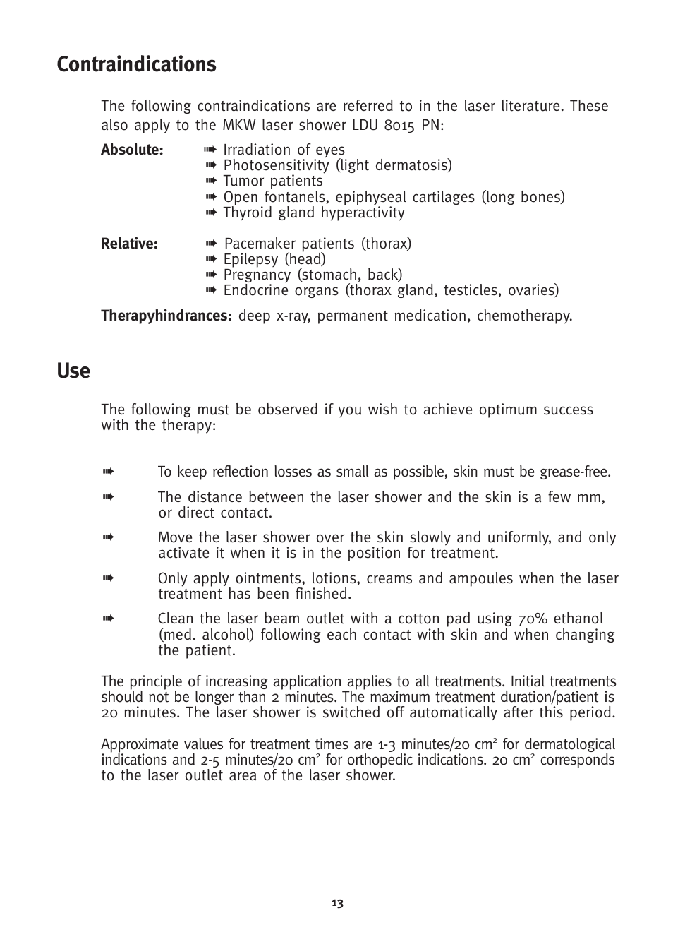 Contraindications use | 3B Scientific 3B LASER SHOWER User Manual | Page 13 / 40