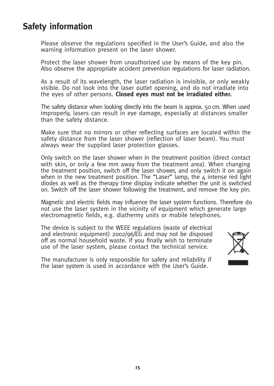 Safety information | 3B Scientific 3B LASER SHOWER User Manual | Page 15 / 40