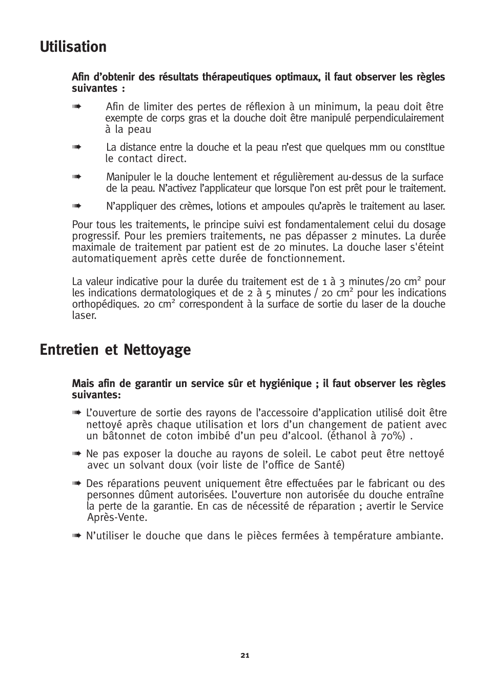 Utilisation, Entretien et nettoyage | 3B Scientific 3B LASER SHOWER User Manual | Page 21 / 40