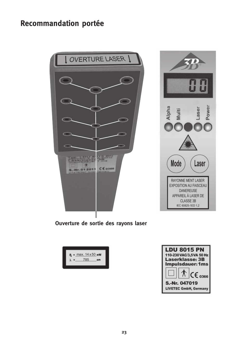 Recommandation portée | 3B Scientific 3B LASER SHOWER User Manual | Page 23 / 40