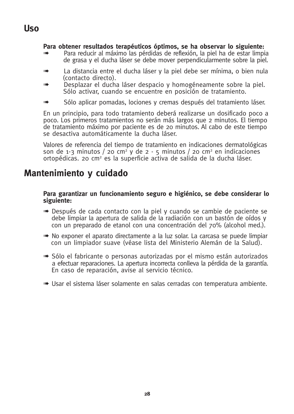 Mantenimiento y cuidado | 3B Scientific 3B LASER SHOWER User Manual | Page 28 / 40