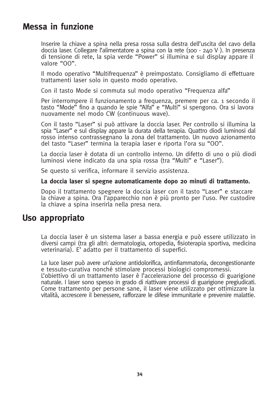 Messa in funzione uso appropriato | 3B Scientific 3B LASER SHOWER User Manual | Page 34 / 40