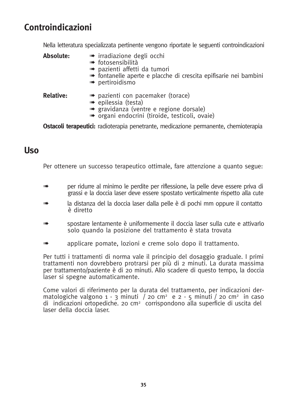 Controindicazioni uso | 3B Scientific 3B LASER SHOWER User Manual | Page 35 / 40