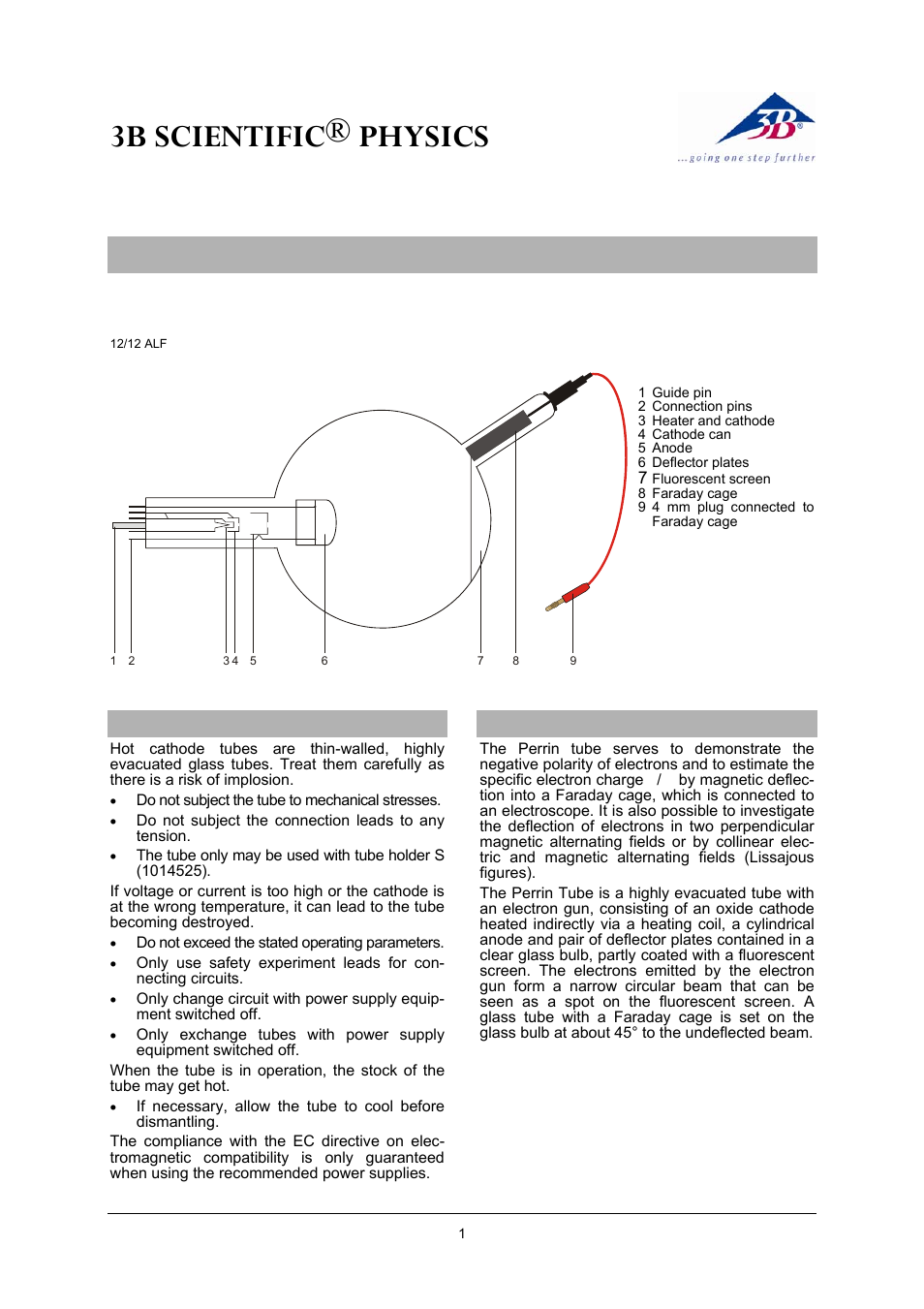 3B Scientific Teltron Perrin Tube S User Manual | 6 pages