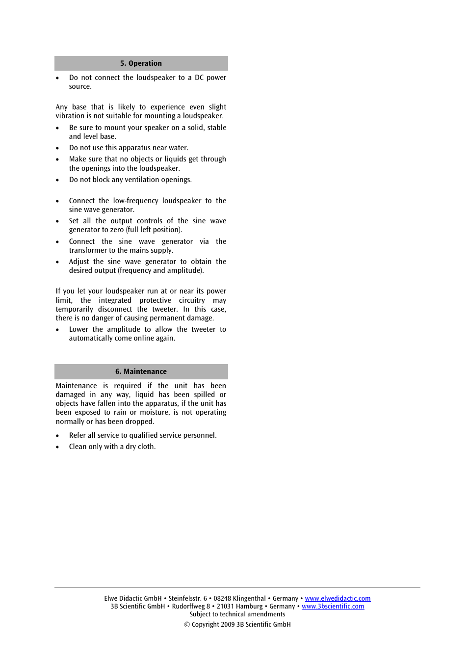 3B Scientific Wide-Band Loudspeaker User Manual | Page 2 / 2