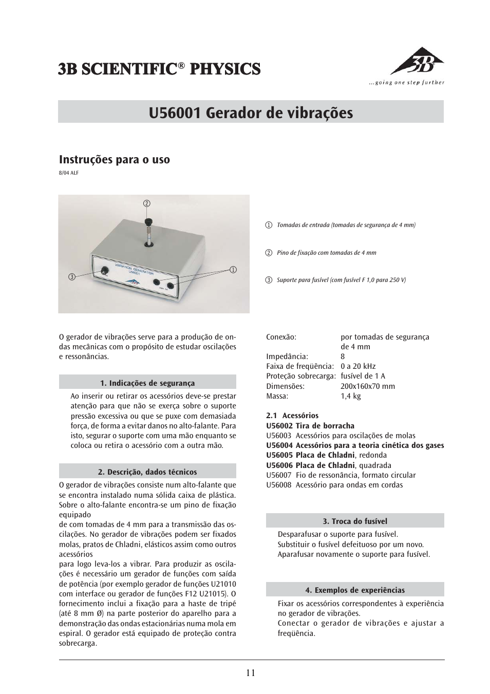 3b scientific, Instruções para o uso | 3B Scientific Vibration Generator User Manual | Page 11 / 12