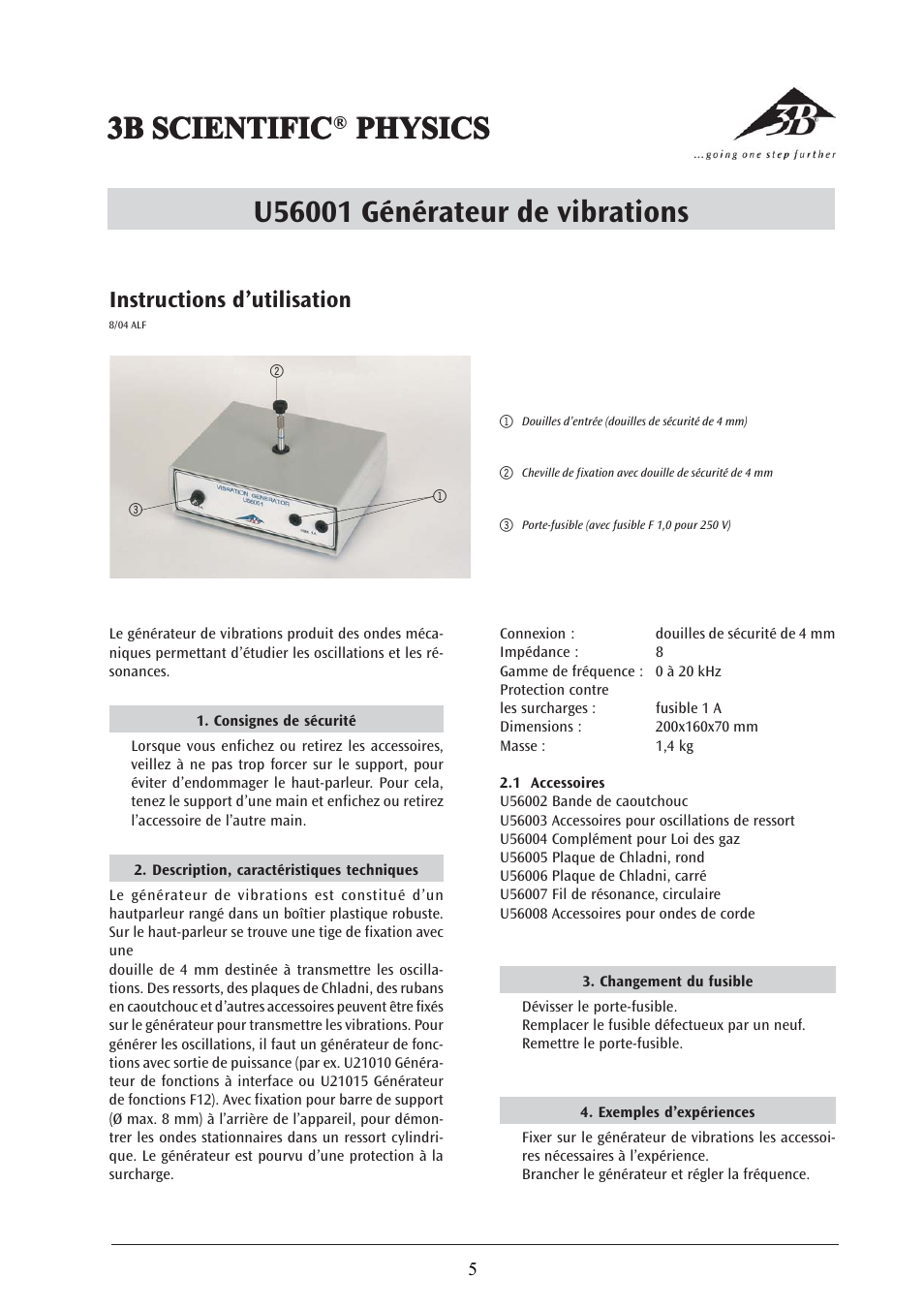 3b scientific, Instructions d’utilisation | 3B Scientific Vibration Generator User Manual | Page 5 / 12