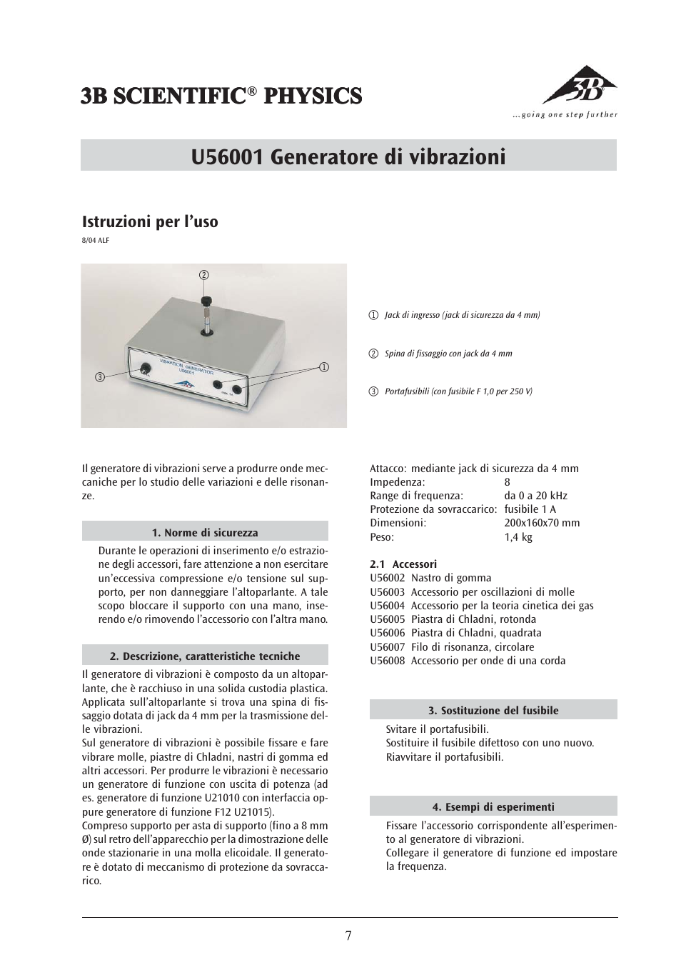 3b scientific, Istruzioni per l’uso | 3B Scientific Vibration Generator User Manual | Page 7 / 12
