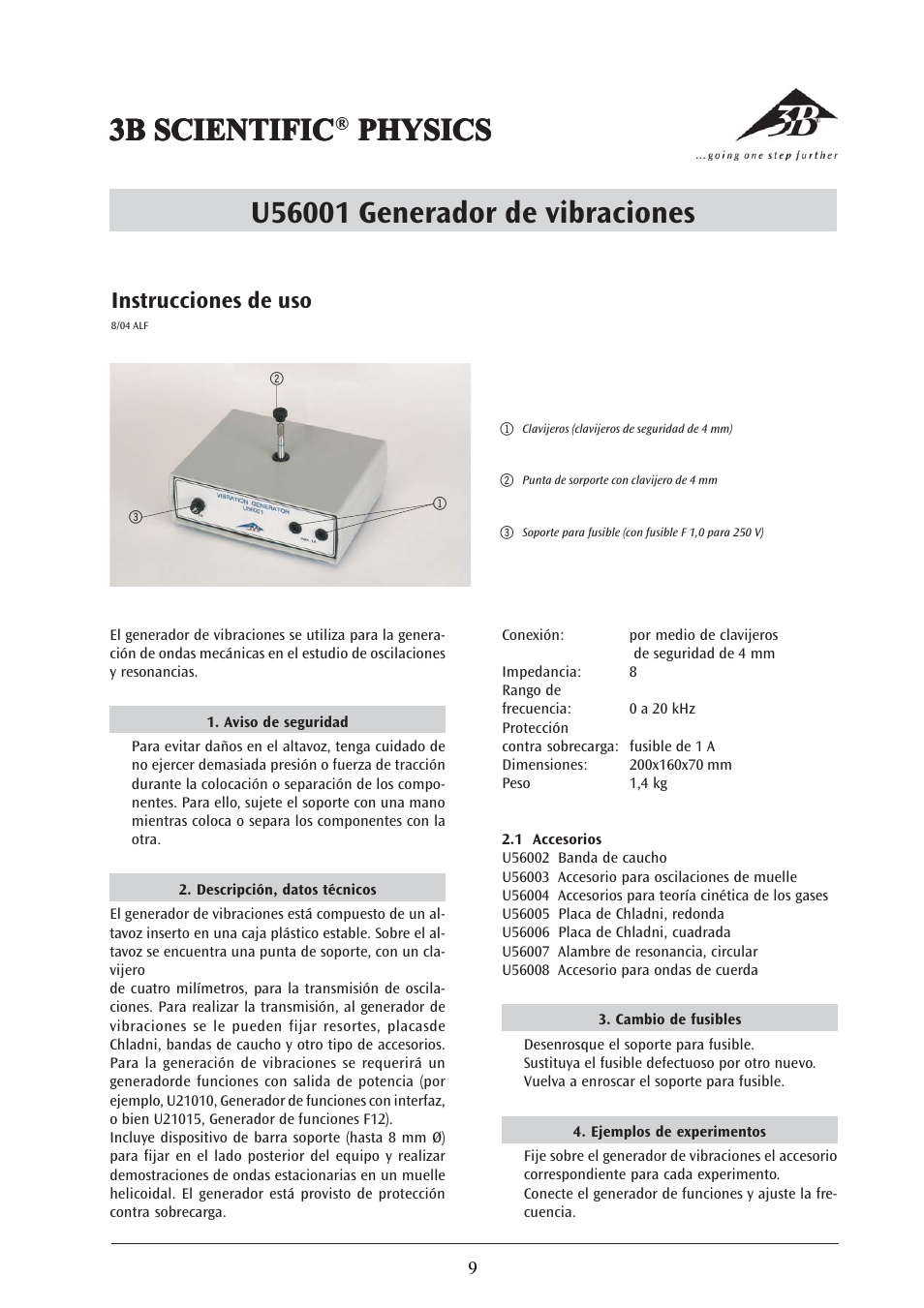 3b scientific, Instrucciones de uso | 3B Scientific Vibration Generator User Manual | Page 9 / 12