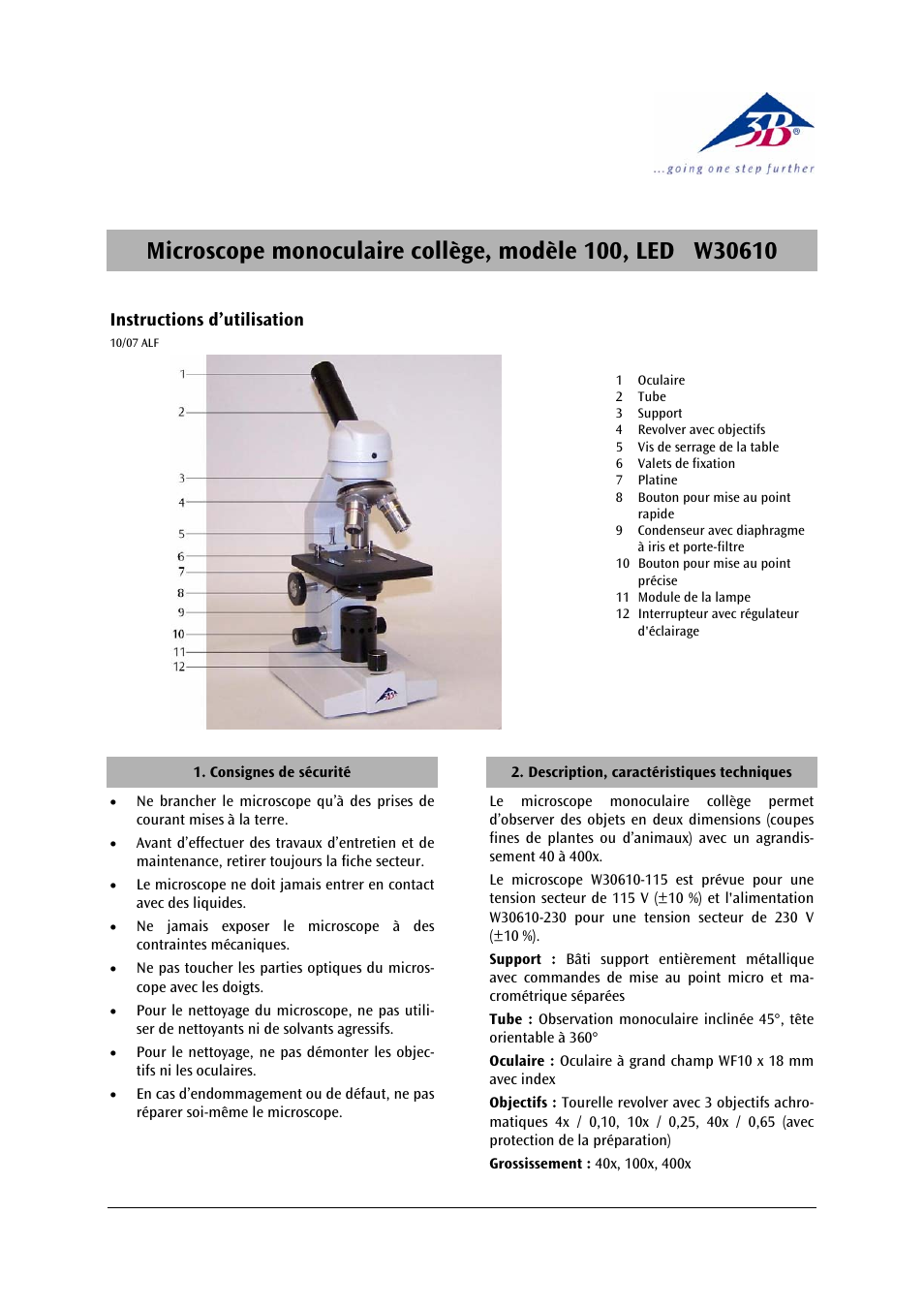 3b scientific, Physics | 3B Scientific Digital Course Microscope Model 100, LED (230 V, 50__60 Hz) User Manual | Page 5 / 12