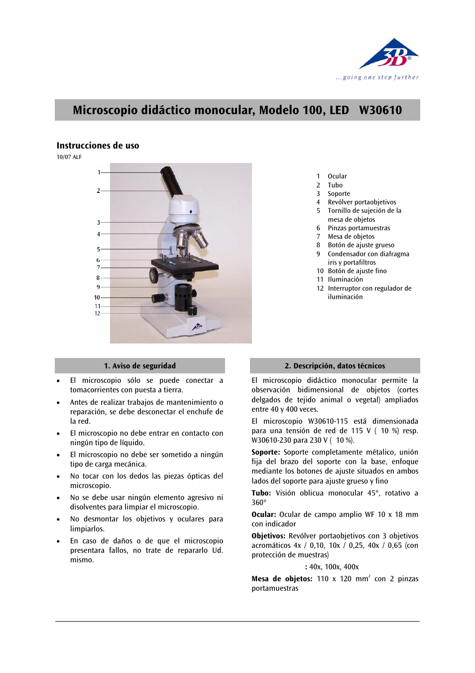 3b scientific, Physics | 3B Scientific Digital Course Microscope Model 100, LED (230 V, 50__60 Hz) User Manual | Page 9 / 12