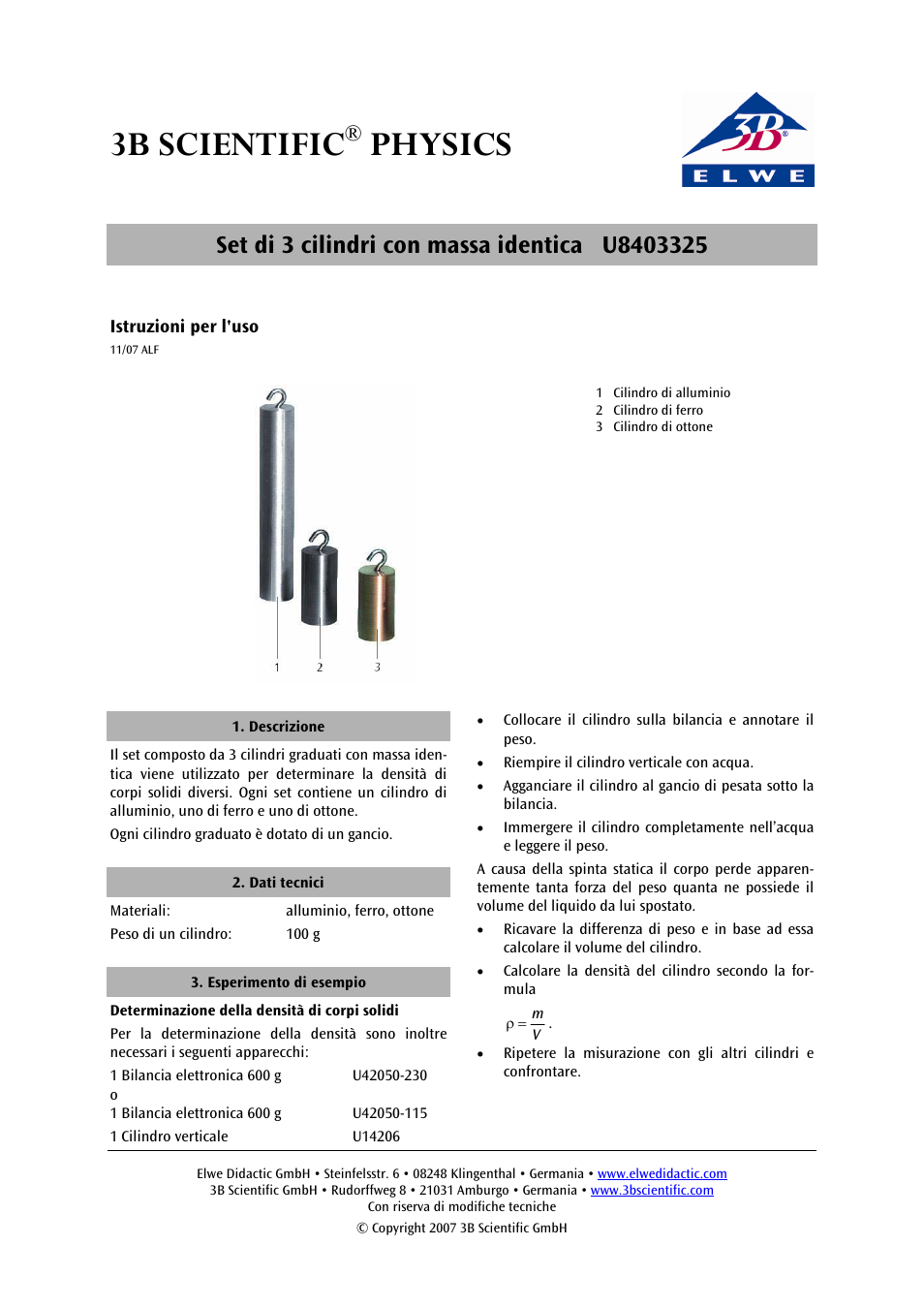 3b scientific, Physics | 3B Scientific Set of 3 Cylinders, Equal in Mass User Manual | Page 4 / 6