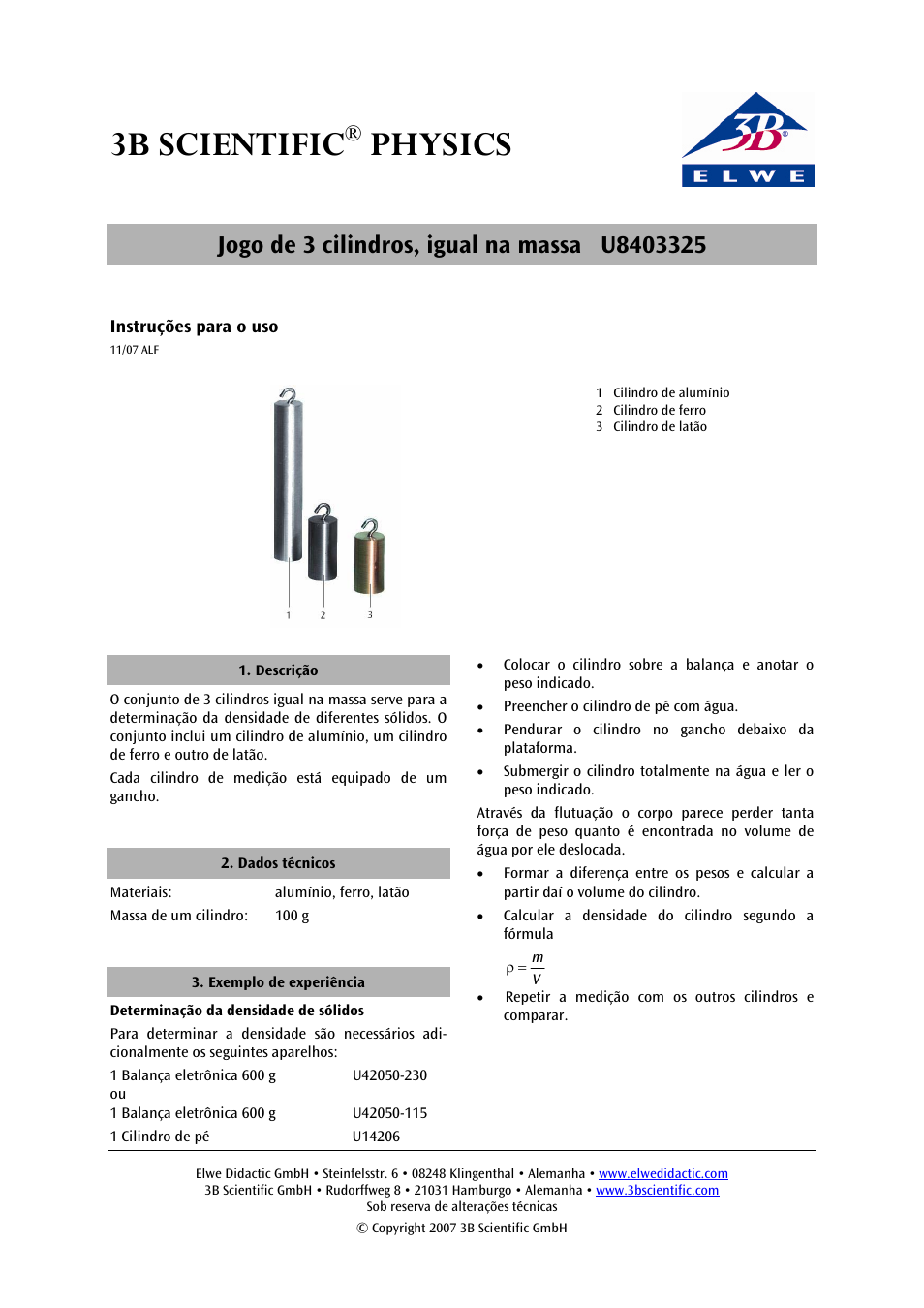 3b scientific, Physics | 3B Scientific Set of 3 Cylinders, Equal in Mass User Manual | Page 6 / 6