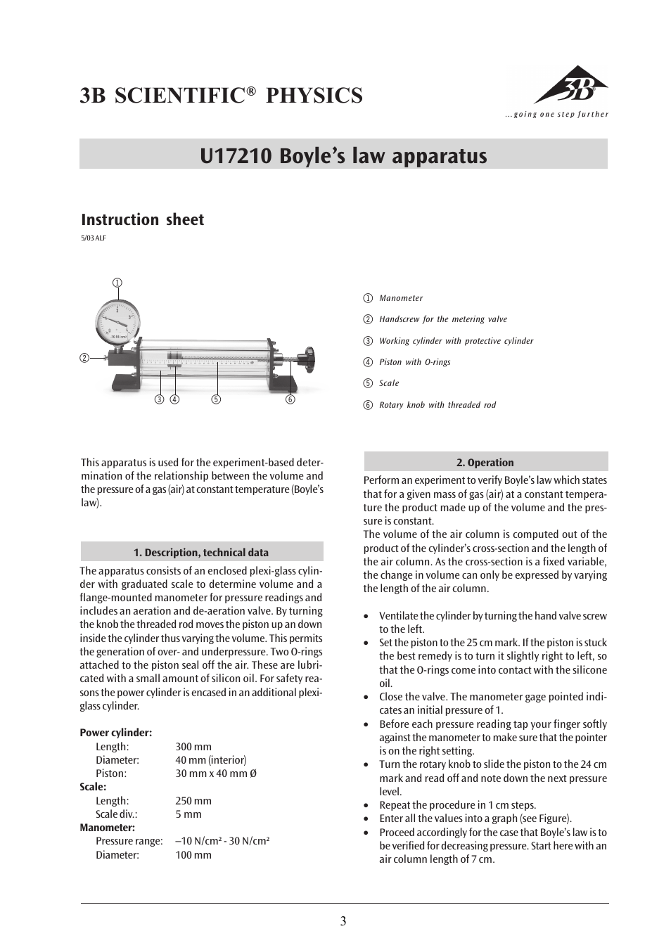 3B Scientific Boyle's Law Apparatus User Manual | 2 pages