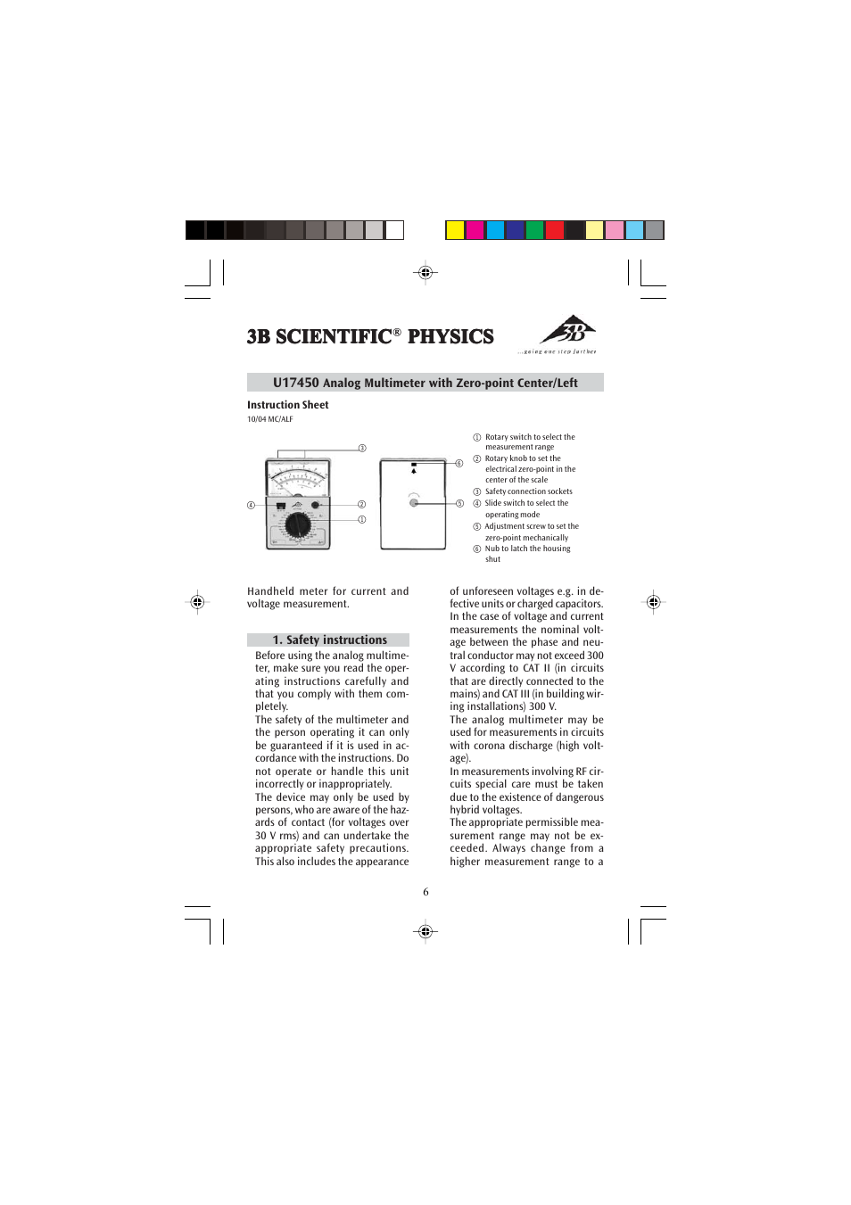 3B Scientific Analog Multimeter AM50 User Manual | 5 pages