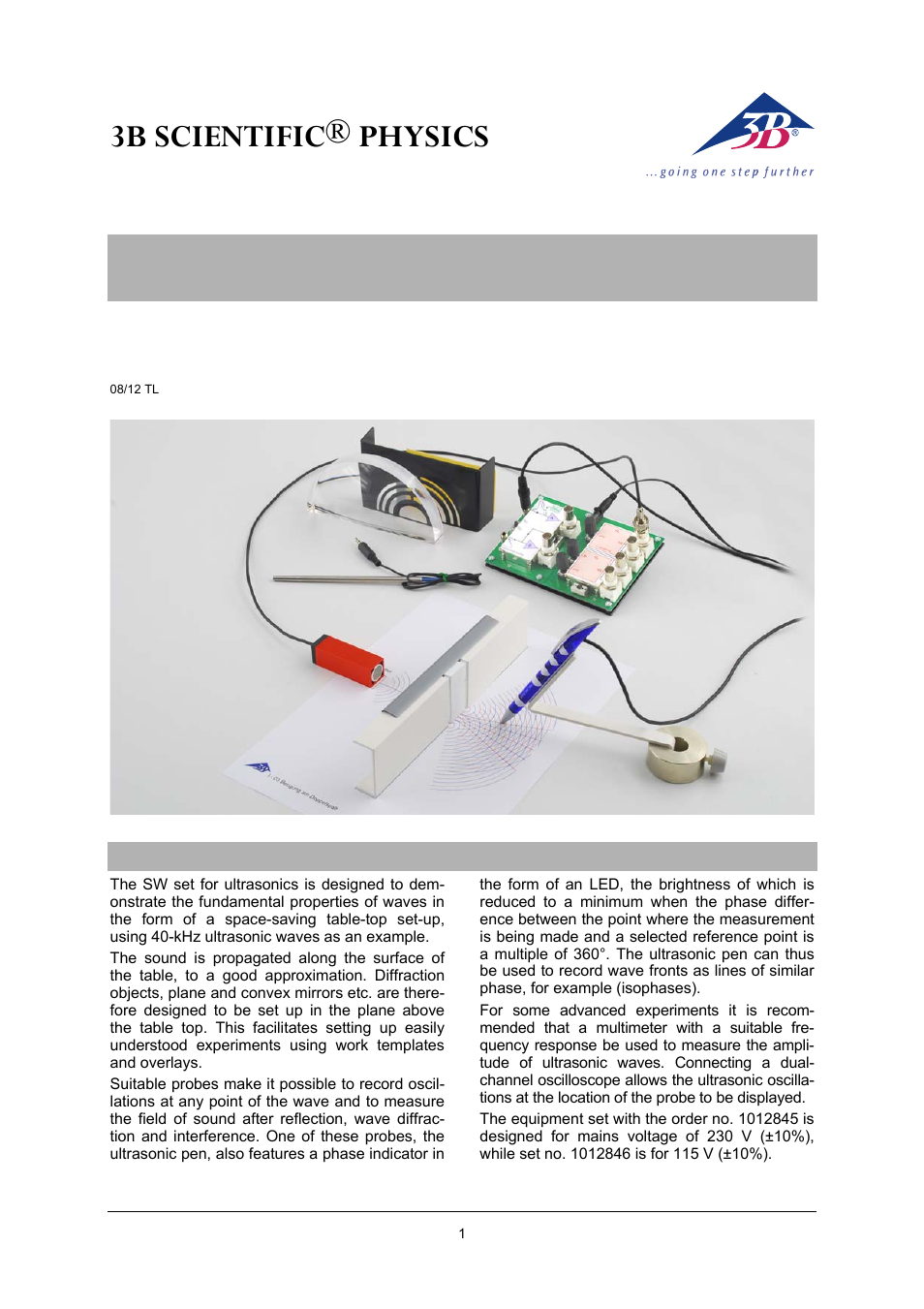 3B Scientific SW Ultrasonics Set (115 V, 50__60 Hz) User Manual | 10 pages
