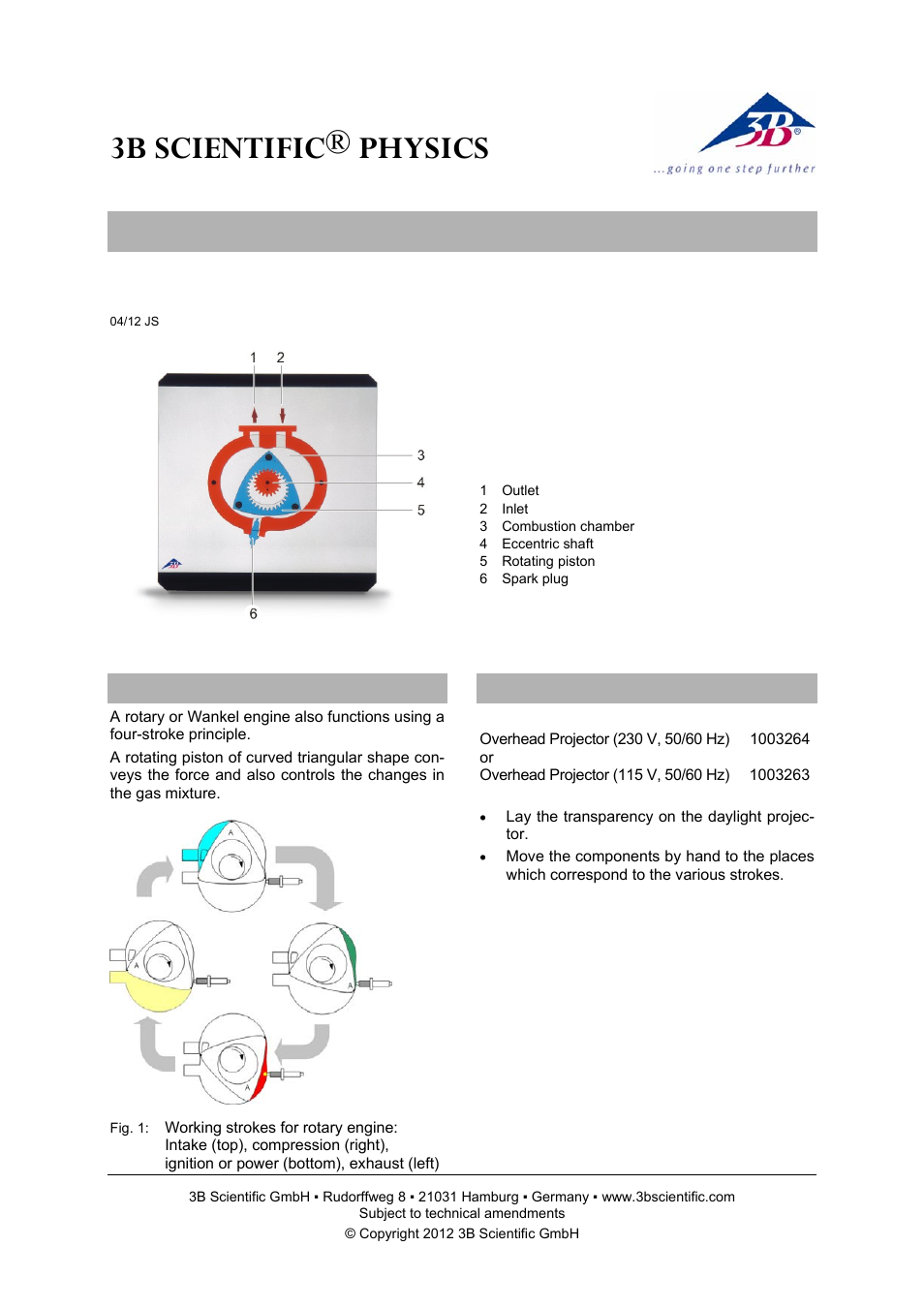 3B Scientific Wankel Engine, Transparent User Manual | 2 pages