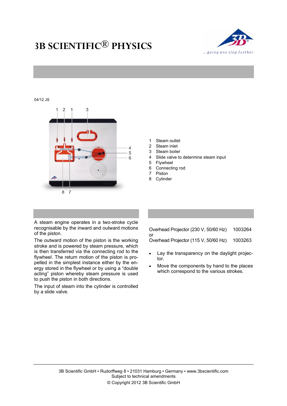 3B Scientific Steam Engine, Transparent User Manual | 2 pages