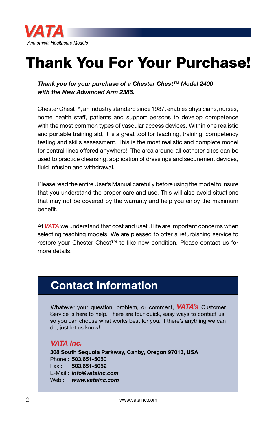 Contact information | 3B Scientific Chester Chest™ With New Advanced Arm User Manual | Page 2 / 12
