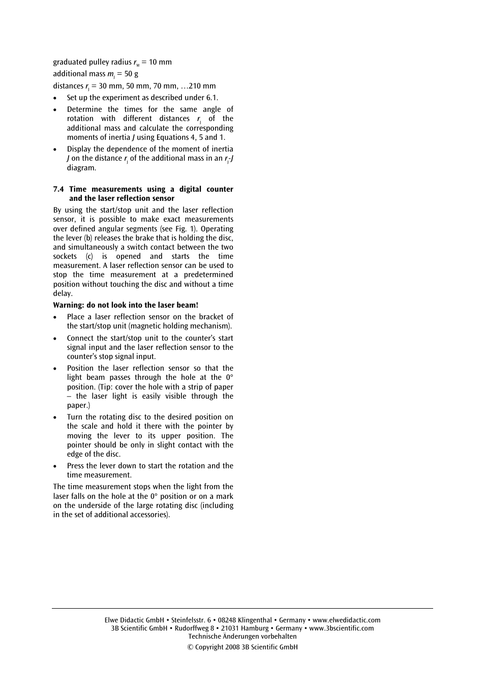 3B Scientific Rotating System on Air Bed (230 V, 50__60 Hz) User Manual | Page 11 / 36