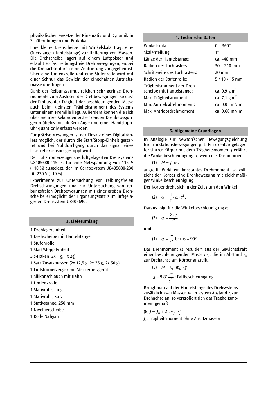 3B Scientific Rotating System on Air Bed (230 V, 50__60 Hz) User Manual | Page 2 / 36