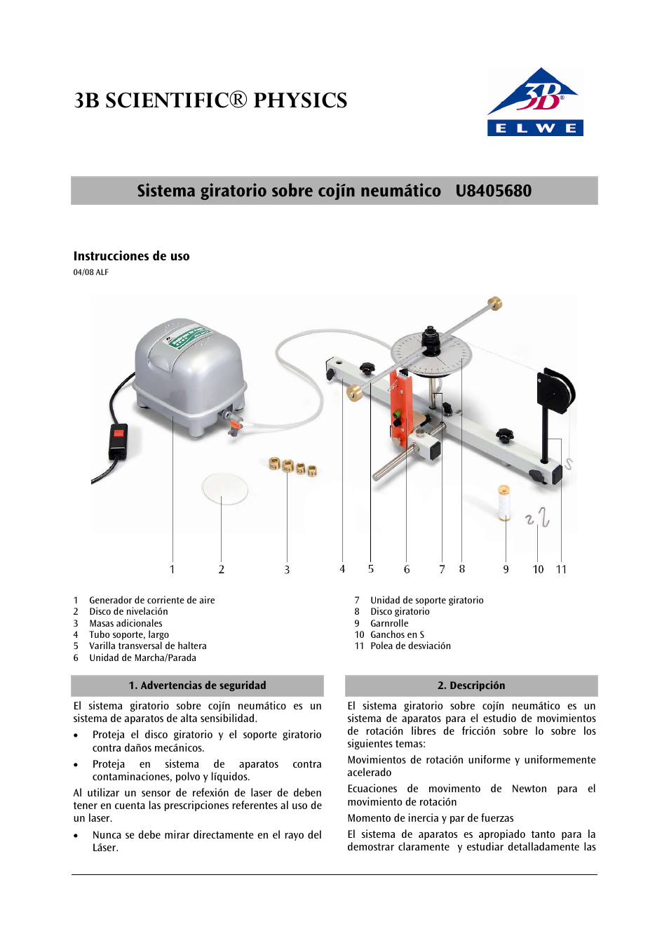 3b scientific® physics | 3B Scientific Rotating System on Air Bed (230 V, 50__60 Hz) User Manual | Page 25 / 36