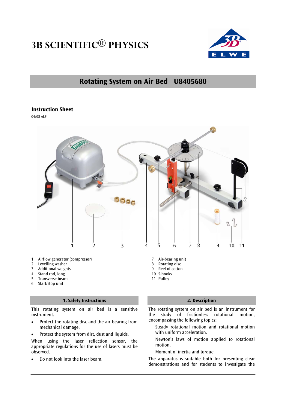 3b scientific® physics | 3B Scientific Rotating System on Air Bed (230 V, 50__60 Hz) User Manual | Page 7 / 36