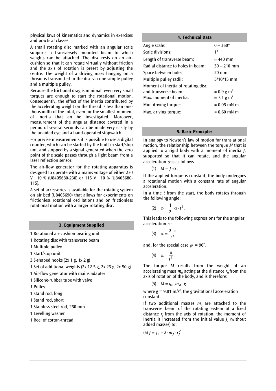 3B Scientific Rotating System on Air Bed (230 V, 50__60 Hz) User Manual | Page 8 / 36