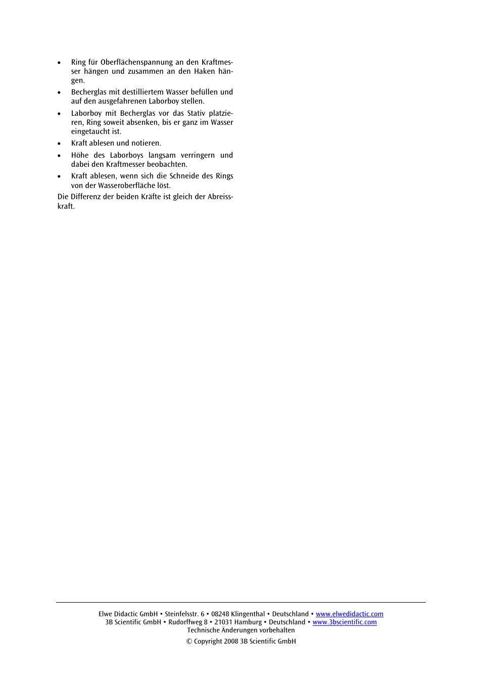 3B Scientific Surface Tension Ring User Manual | Page 2 / 12