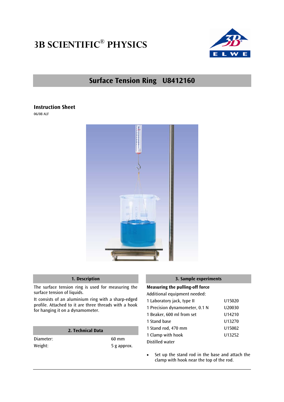 3b scientific, Physics | 3B Scientific Surface Tension Ring User Manual | Page 3 / 12