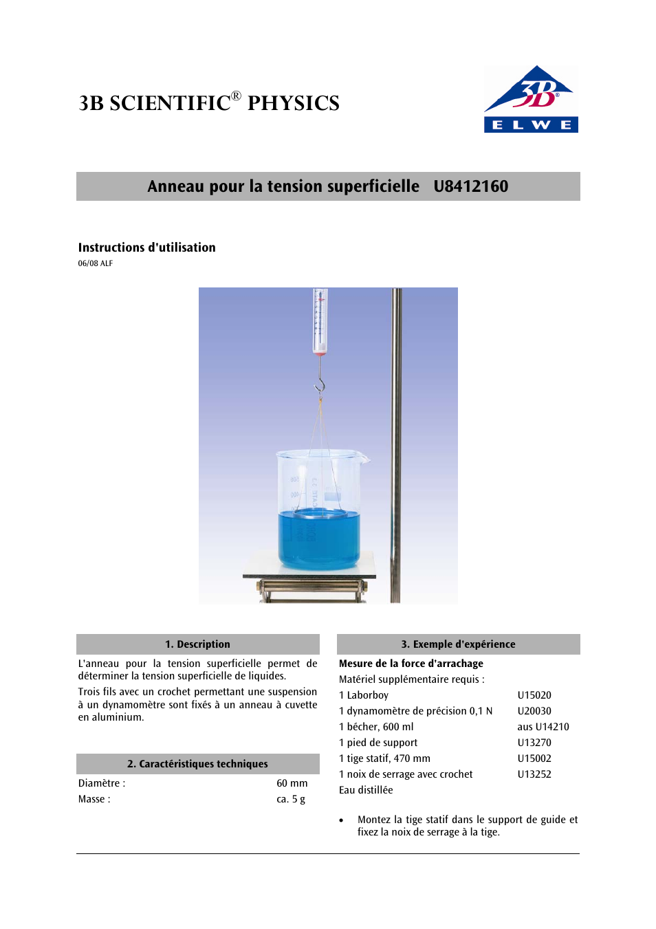 3b scientific, Physics | 3B Scientific Surface Tension Ring User Manual | Page 5 / 12