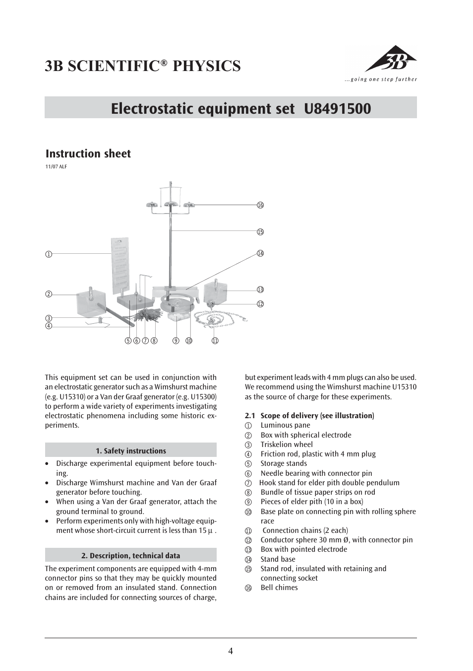 3B Scientific Electrostatic Equipment Set User Manual | 4 pages