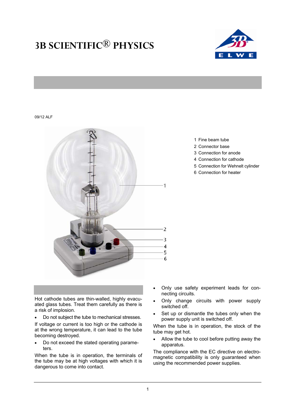 3B Scientific Fine Beam Tube (Neon-filled) on Connector Base User Manual | 6 pages