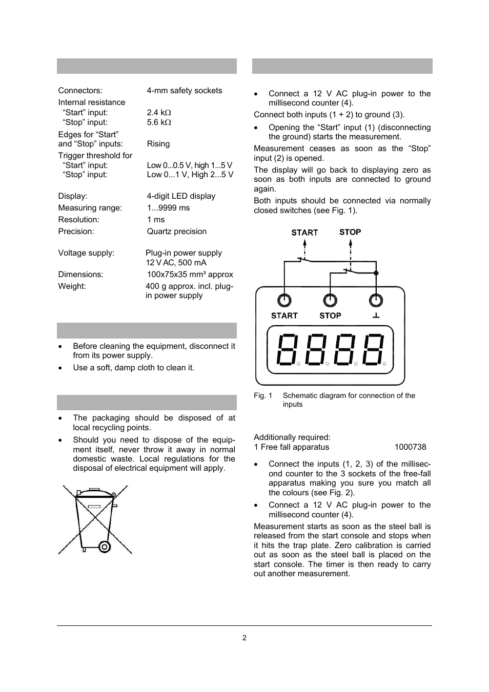 3B Scientific Millisecond Counter (230 V, 50__60 Hz) User Manual | Page 2 / 4