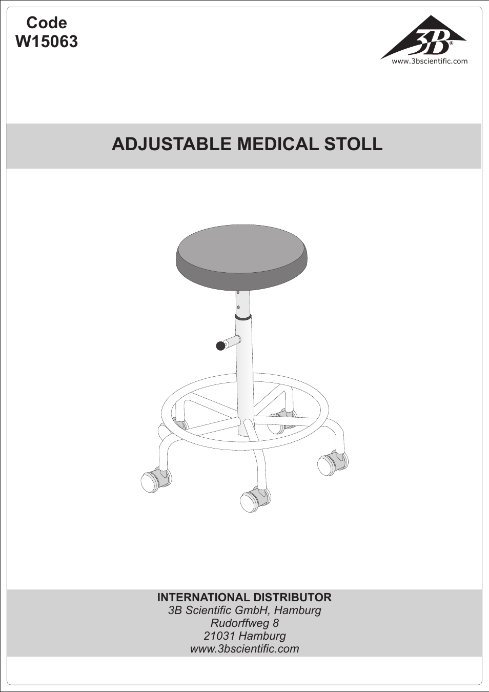 3B Scientific Adjustable Medical Stool User Manual | 2 pages