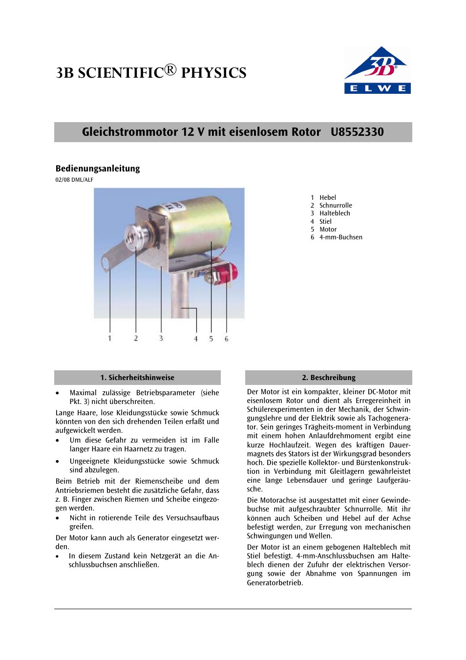 3B Scientific Motor, 12 V DC User Manual | 24 pages