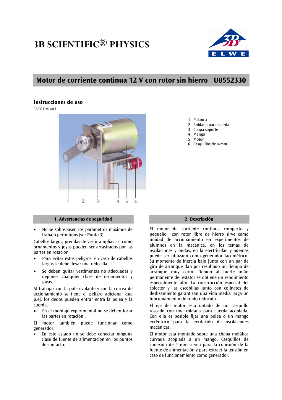 3b scientific® physics | 3B Scientific Motor, 12 V DC User Manual | Page 17 / 24