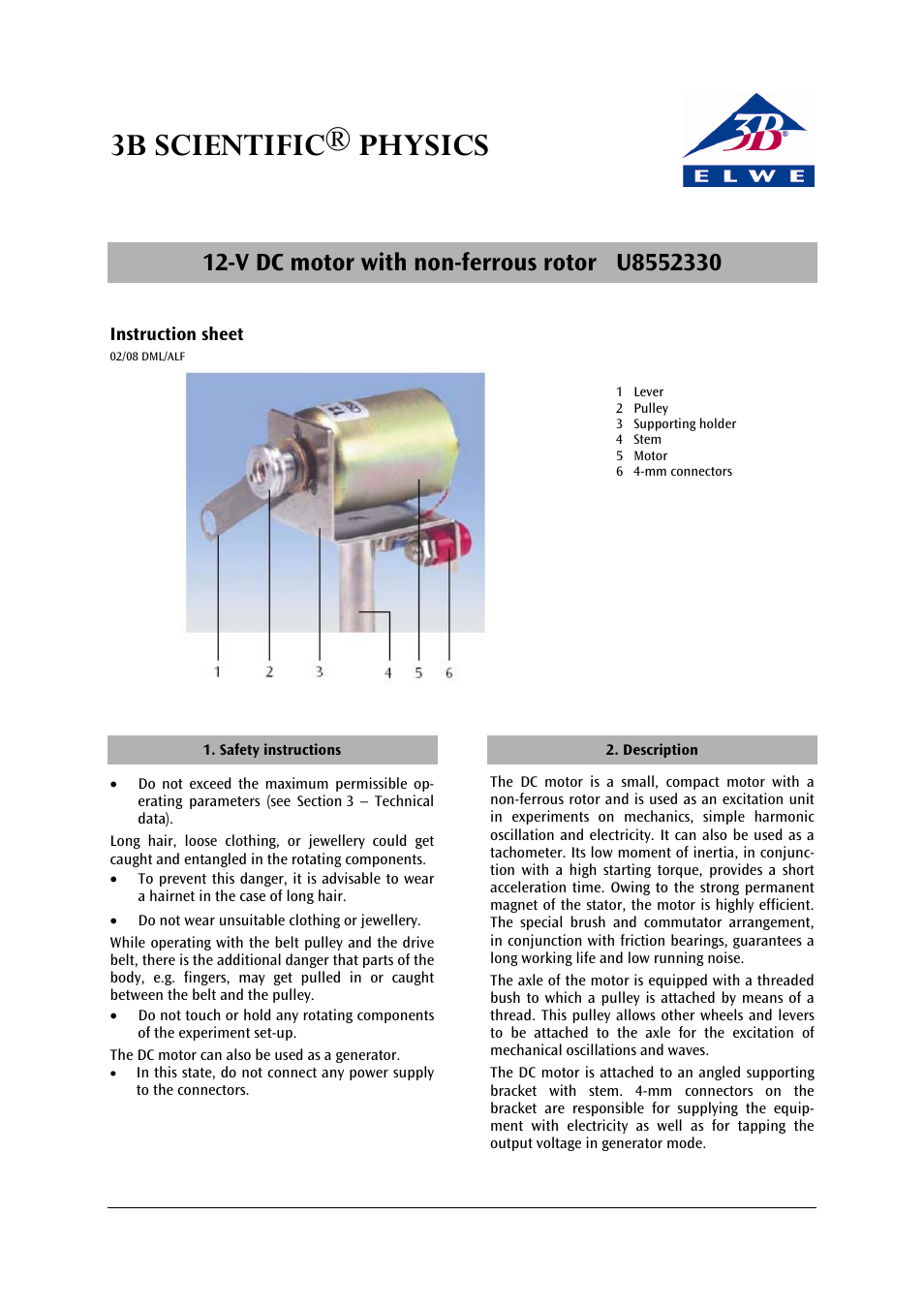 3b scientific® physics | 3B Scientific Motor, 12 V DC User Manual | Page 5 / 24