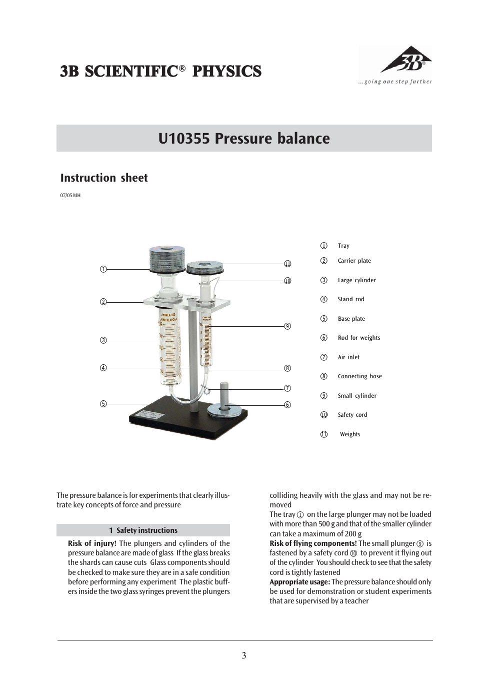 3B Scientific Pressure Balance User Manual | 2 pages