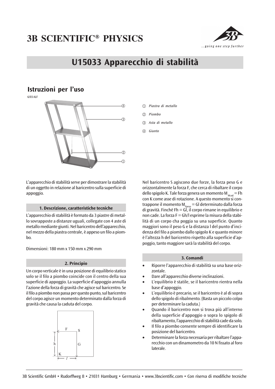 Istruzioni per l’uso | 3B Scientific Stability Apparatus User Manual | Page 4 / 6