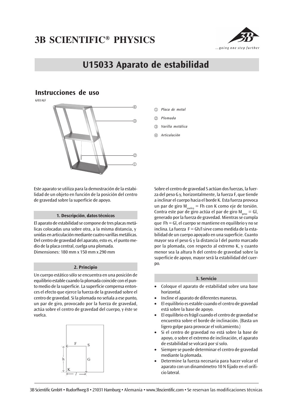 Instrucciones de uso | 3B Scientific Stability Apparatus User Manual | Page 5 / 6