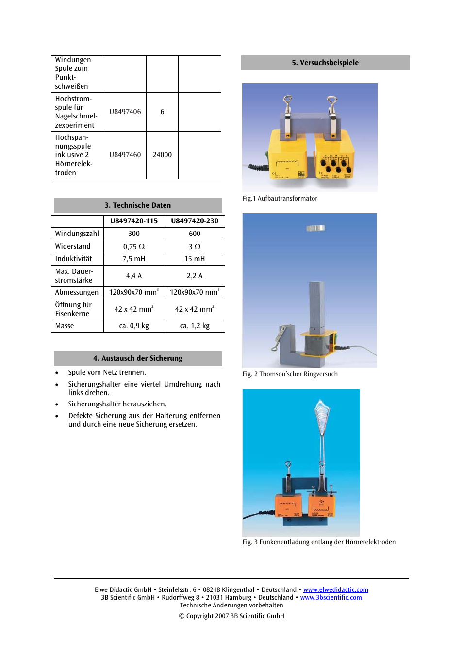 3B Scientific Mains Coil with Connecting Lead (115 V, 50__60 Hz) User Manual | Page 2 / 12