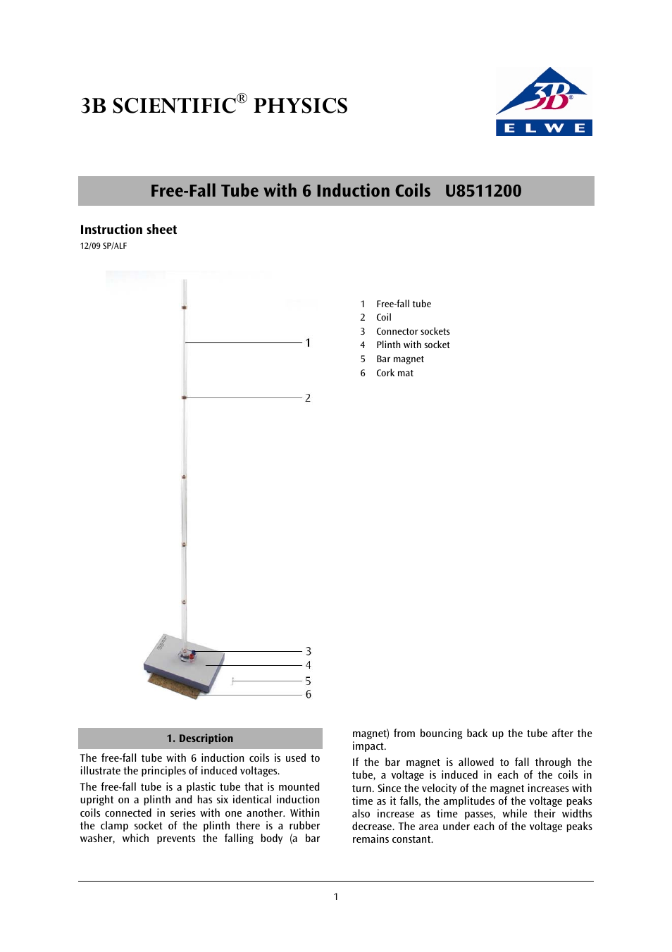 3B Scientific Induction Tube Apparatus with 6 Coils User Manual | 4 pages