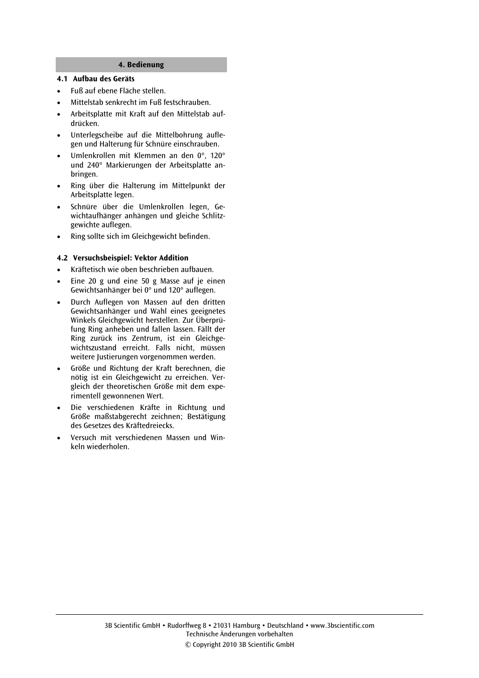 3B Scientific Force Table User Manual | Page 3 / 24
