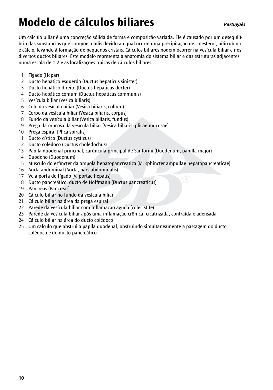 Modelo de cálculos biliares | 3B Scientific Gallstone Model User Manual | Page 10 / 16