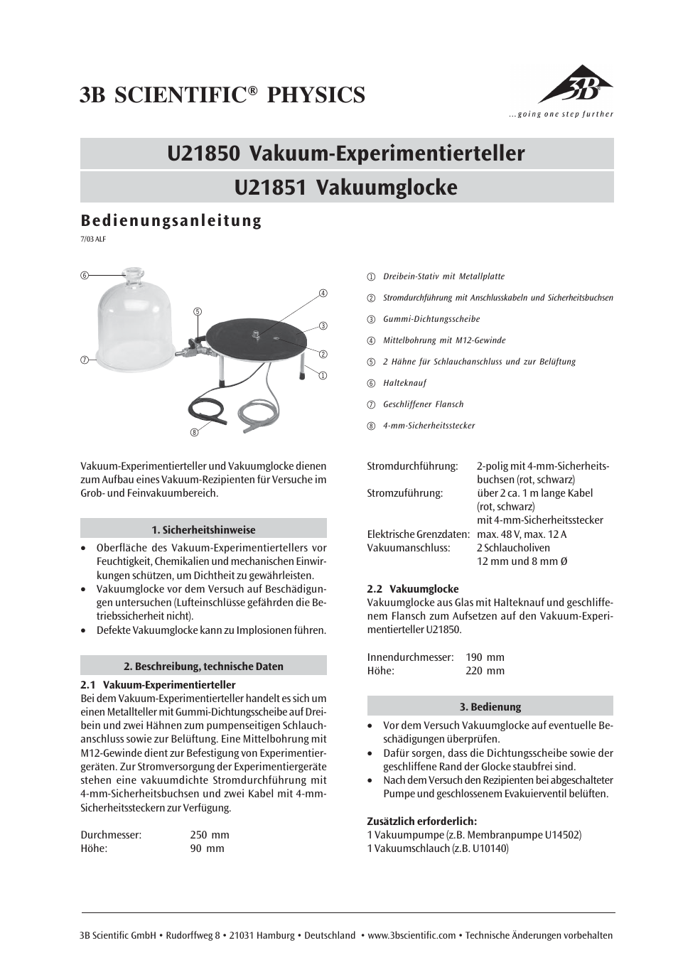 3B Scientific Vacuum Experiment Plate User Manual | 6 pages