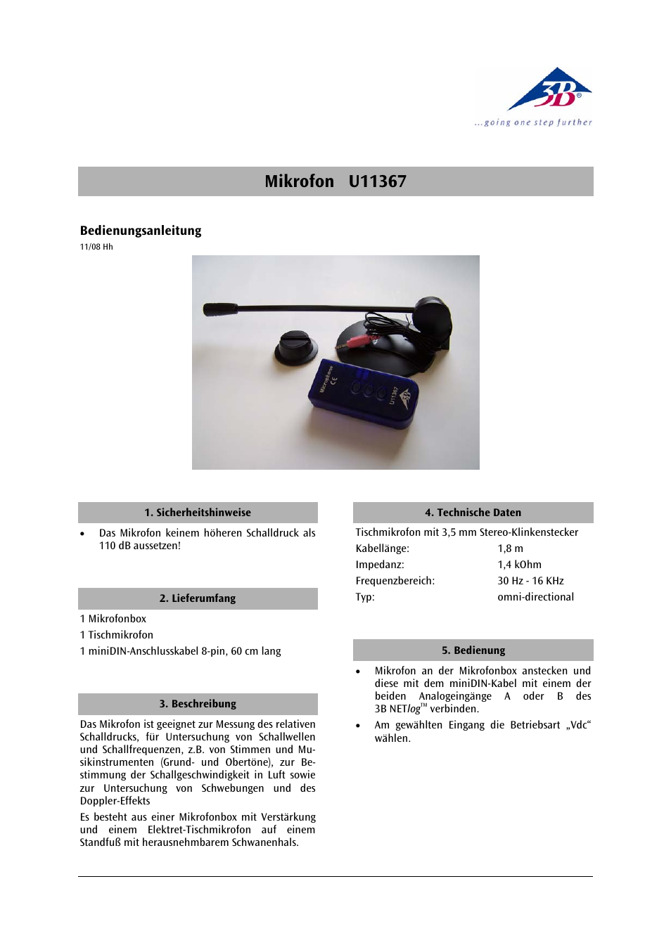 3B Scientific Microphone User Manual | 12 pages